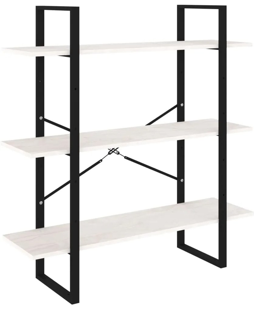806553 vidaXL 3-етажна библиотека, бяла, 100x30x105 см, борово дърво масив