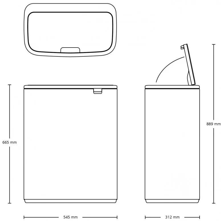 Кош за боклук Brabantia Bo Touch 1001276, 60 л, Плавно и безшумно отваряне, Голям отвор, Бронз