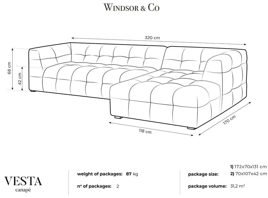 Ъглов диван от жълто кадифе , десен ъгъл Vesta - Windsor &amp; Co Sofas