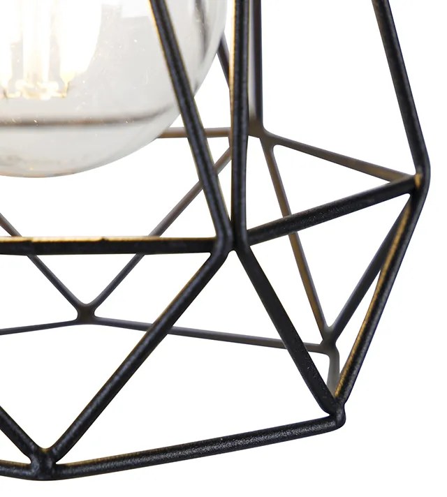 Рустикална стенна лампа черна с дърво - Dami Frame