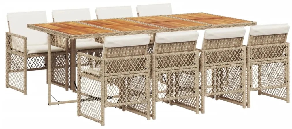 3210748 vidaXL Градински комплект с възглавници, 9 части, бежов полиратан