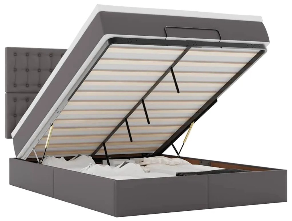 3313853 vidaXL Османска легло с матрак&LED, сиво, 140x190 см, изкуствена кожа