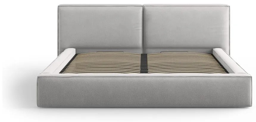 Светлосиво тапицирано двойно легло с място за съхранение и решетка 160x200 cm Arendal - Cosmopolitan Design