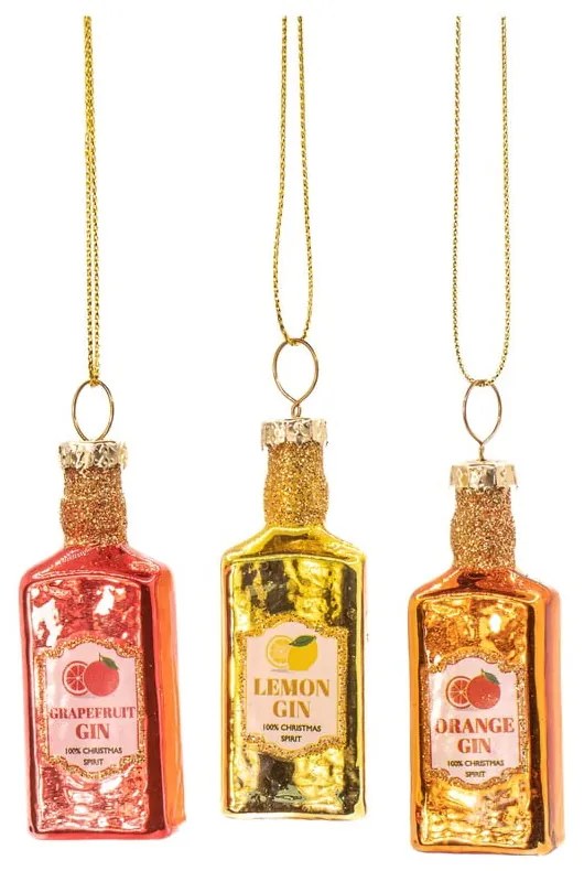 Стъклени ръчно изработени коледни украси в комплект от 3 бр. ø 3 cm Gin Bottle – Sass &amp; Belle
