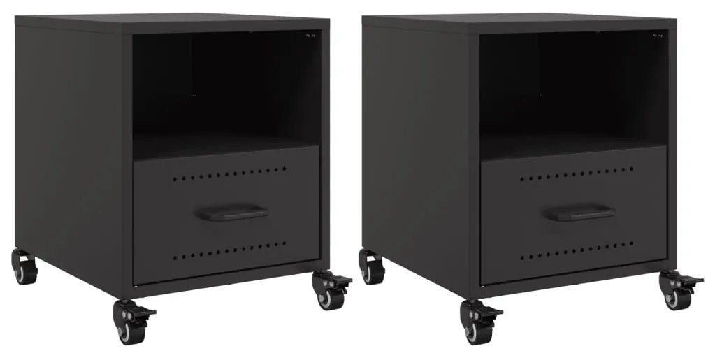 846705 vidaXL Нощни шкафчета, 2 бр, черни, 36x39x43,5 см, стомана