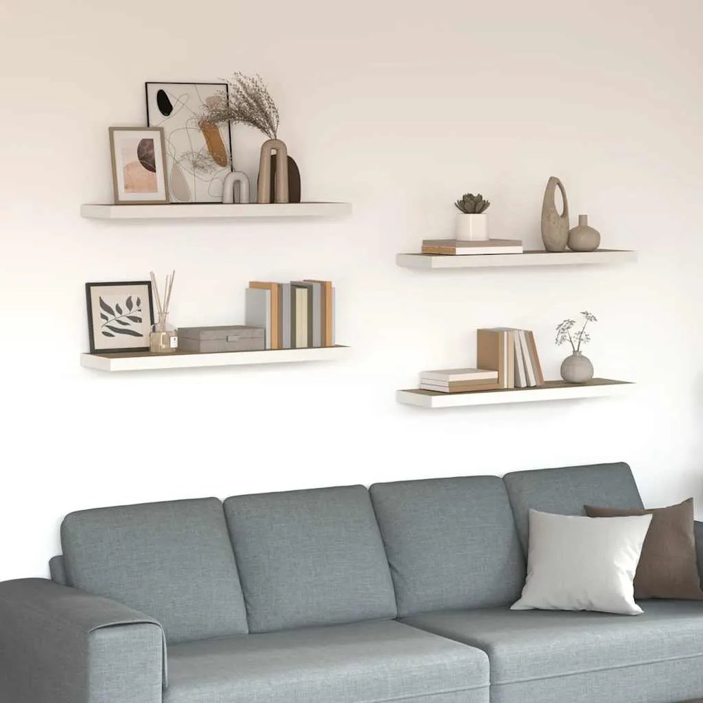 326584 vidaXL Окачени стенни рафтове, 4 бр, дъб и бяло, 90x23,5x3,8 см, МДФ