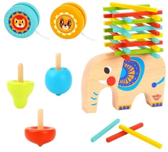 Tooky Toy - Комплект със забавни игри, 3в1 - Слонче за баланс, пумпали и йо-йо TL686