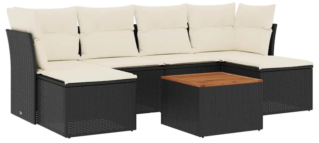 3256098 vidaXL Градински комплект диван с възглавници 7 части черен полиратан