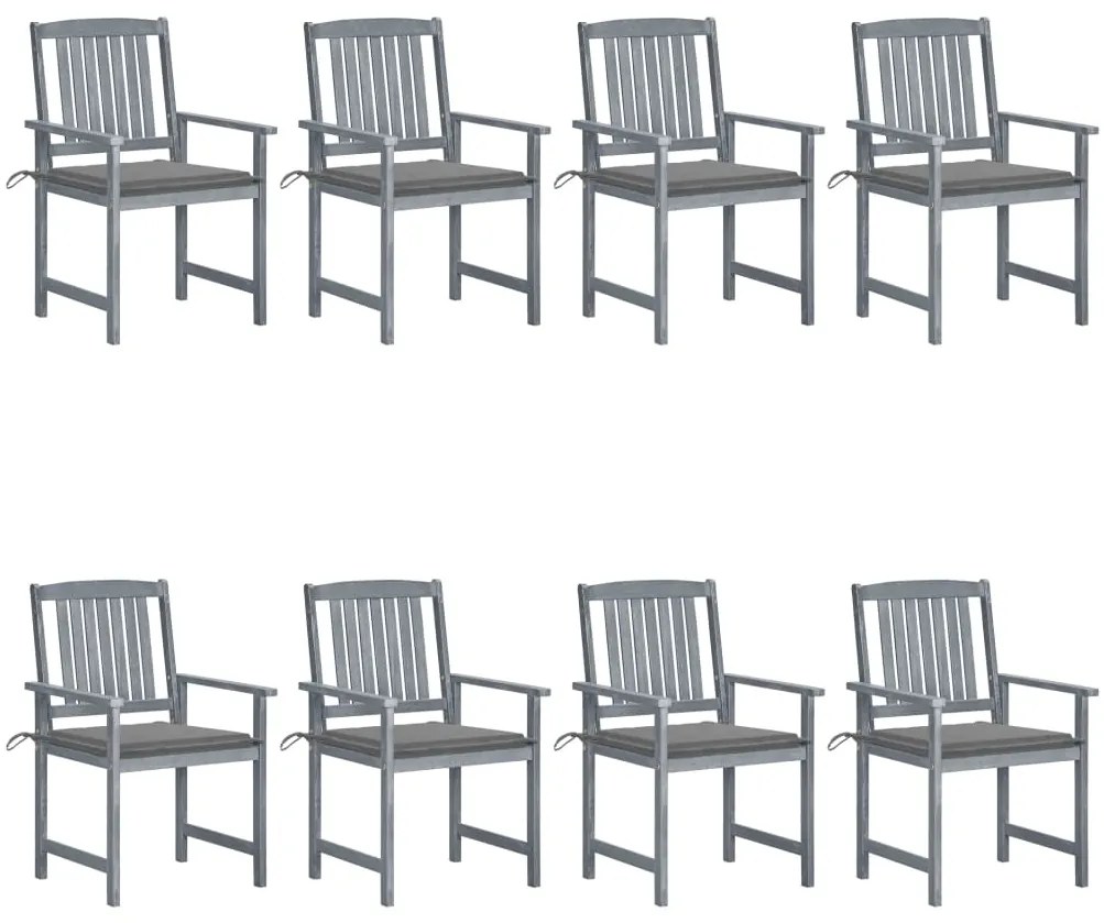 3078223 vidaXL Градински столове с възглавници, 8 бр, акация масив, сиви