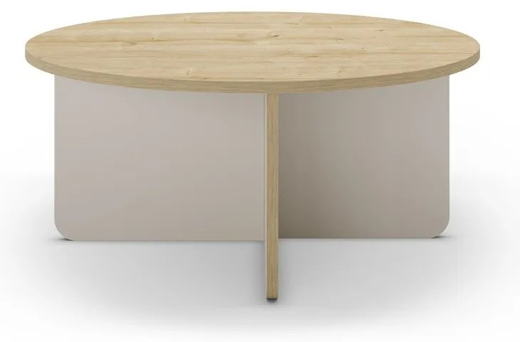 Кремава/естествена кръгла масичка за кафе с дъбов плот ø 80 cm Hillary – Marckeric