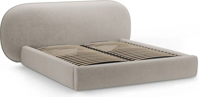 Бежово тапицирано двойно легло с място за съхранение и включена подматрачна рамка 160x200 cm Ovalo – Micadoni
