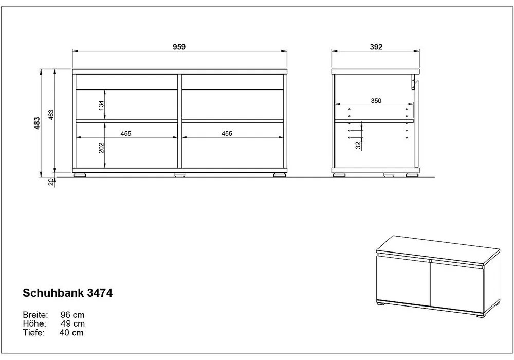 Шкаф за обувки в буков декор с пейка Lissabon - Germania