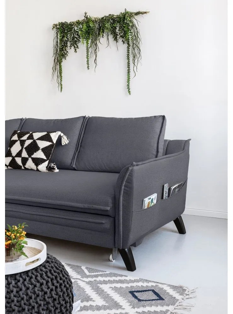 Антрацитен ъглов разтегателен диван, ляв ъгъл Charming Charlie - Miuform