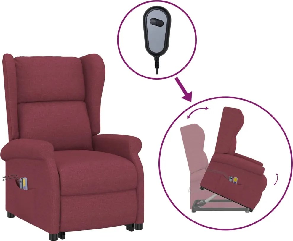 289743 vidaXL Изправящ масажен стол, виненочервен, текстил