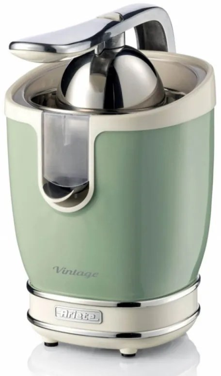 Цитрус преса Ariete VINTAGE JUICER 0413/04, 85W, Метално тяло, Безшумна работа, 2 приставки, Зелен