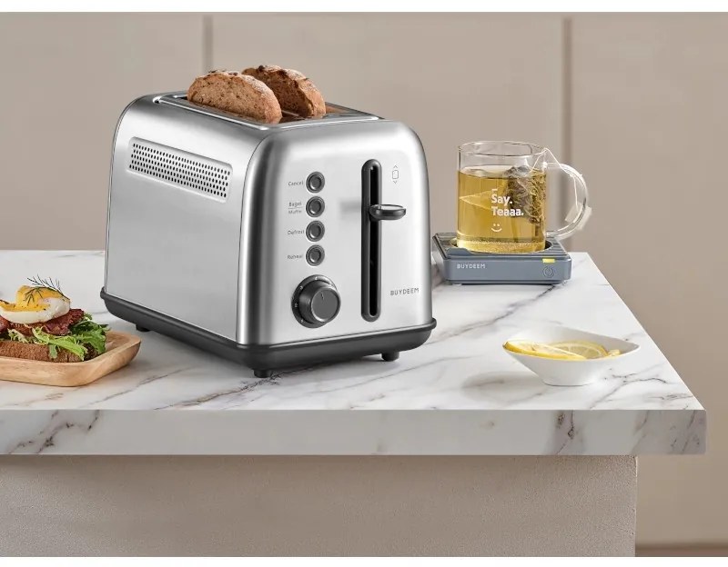 Тостер за хляб Buydeem DT620E-SS/EU, 900W, До 204C°, 7 програми, Широки отвори, Високо изскачане, Инокс