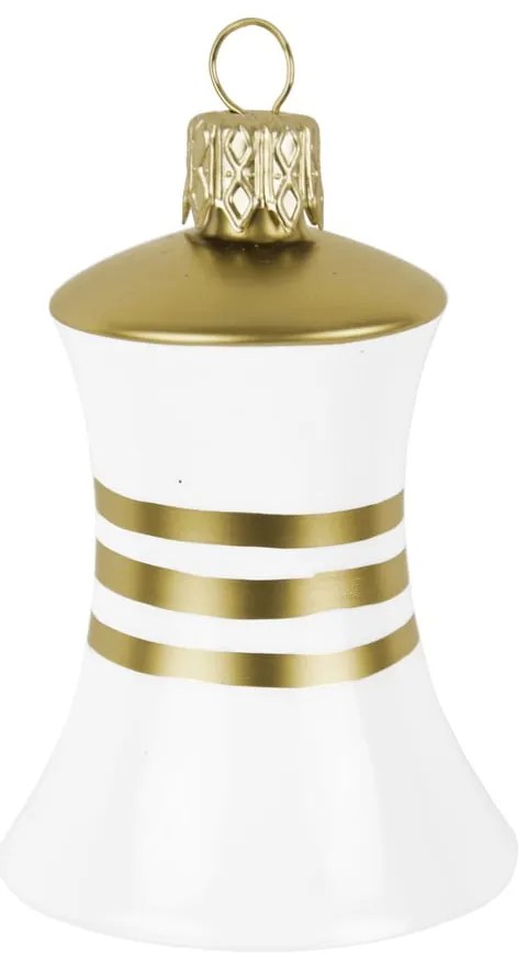 Комплект от 3 стъклени коледни орнамента с форма на камбанка в бяло и златисто - Ego Dekor