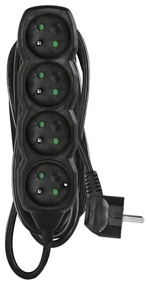 Удължител 4-извода 5м, черен