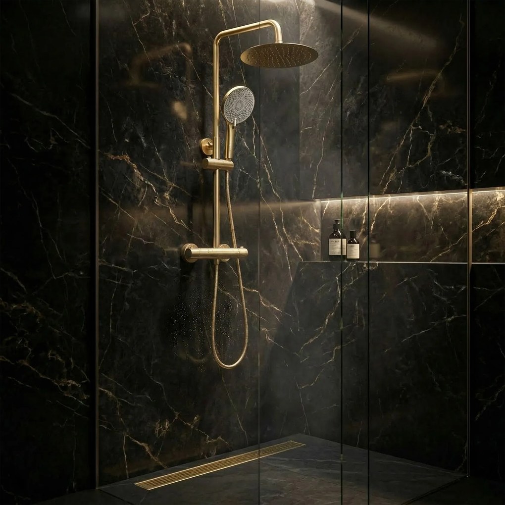 Душ комплект без чучур с термостат Rea Lungo Gold Brush