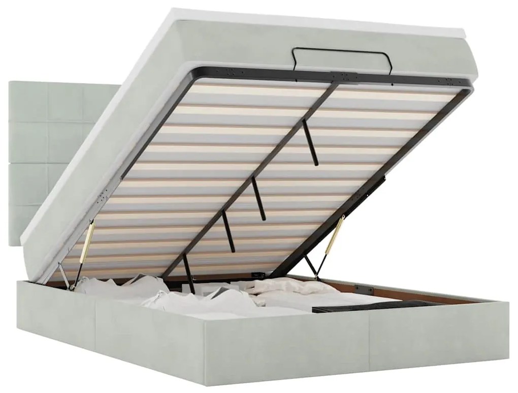3314318 vidaXL Османска легло с матраци и LED, светлосиво, 140x190 см, кадифе