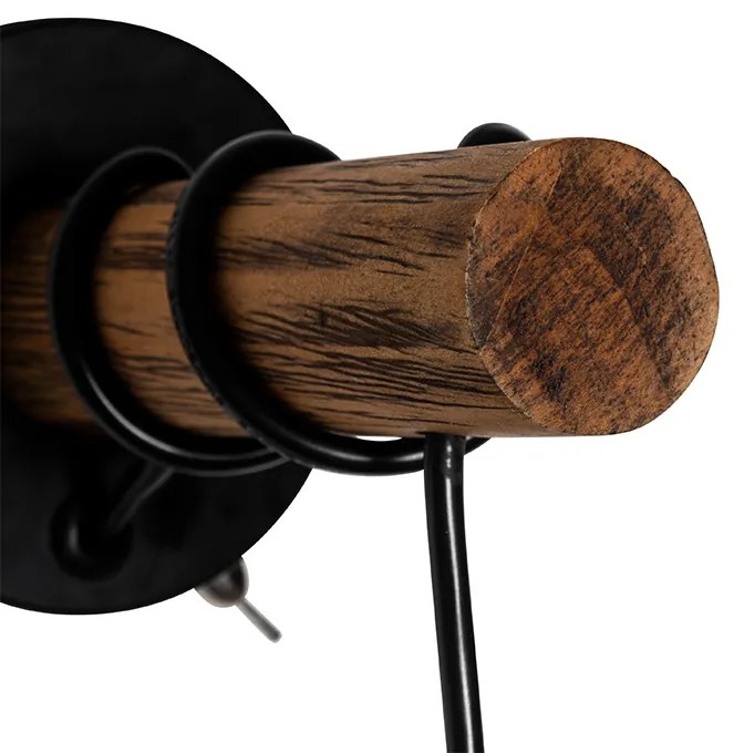 Ръстичен стенен аплик черен с дърво - Stronk