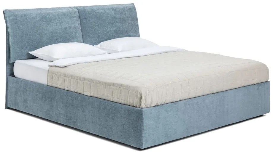 Синьо тапицирано двойно легло с място за съхранение и включена подматрачна рамка 160x200 cm Thessa Pillow – Bonami Selection