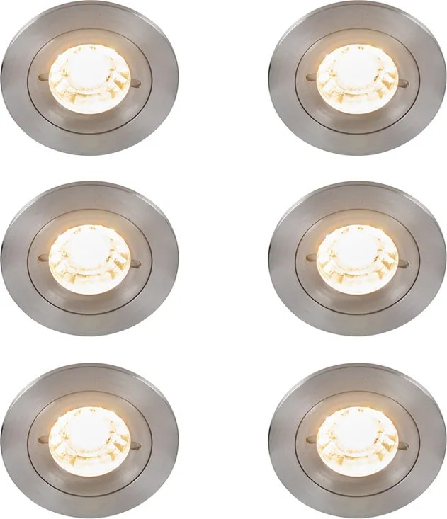 Комплект от 6 модерни вградени спота стомана кръгли IP44 - Xena