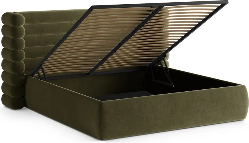 Зелено тапицирано двойно легло с място за съхранение и включена подматрачна рамка 180x200 cm Mount – Micadoni