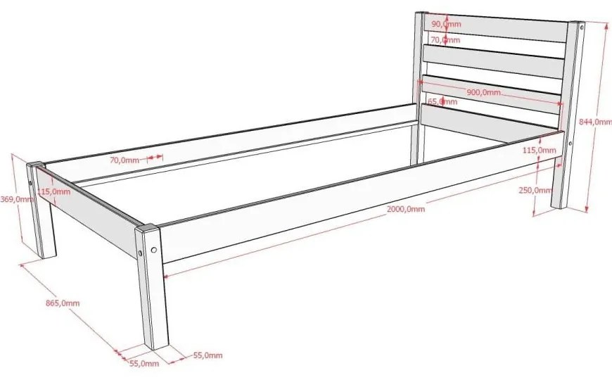 Бяло детско легло от масивен бор без ламелно дъно 90x200 cm Pino – Vipack