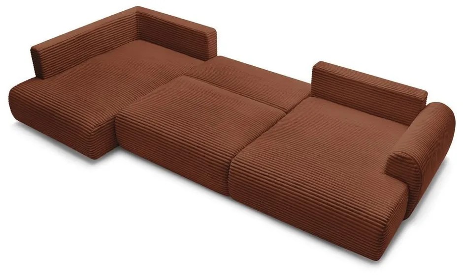 Разтегателен ъглов диван от рипсено кадифе в тухлен цвят (десен ъгъл/"U" форма) Lucien – Bobochic Paris