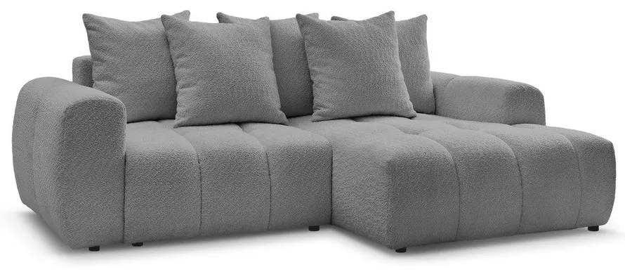 Сив разтегателен ъглов диван с място за съхранение от букле (десен ъгъл) Roxelane – Bobochic Paris