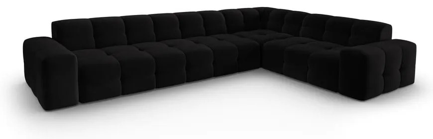 Ъглов диван от черно кадифе (десен ъгъл) Kendal - Micadoni Home