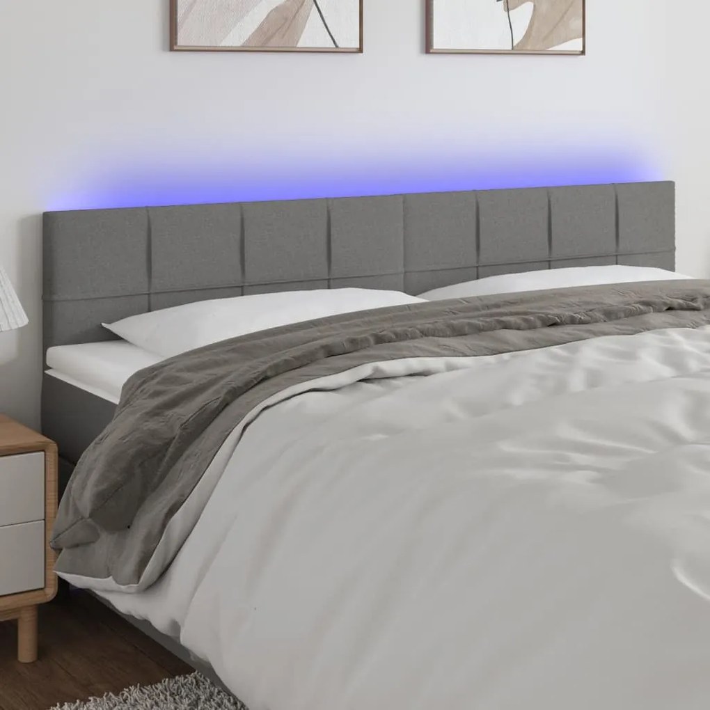 3121627 vidaXL LED горна табла за легло, тъмносива, 180x5x78/88 см, плат