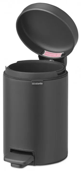 Кош за боклук с педал Brabantia NewIcon 1001102, 3 л, Плавно затваряне, Противоплъзгаща основа, Минерално покритие, Тъмносив