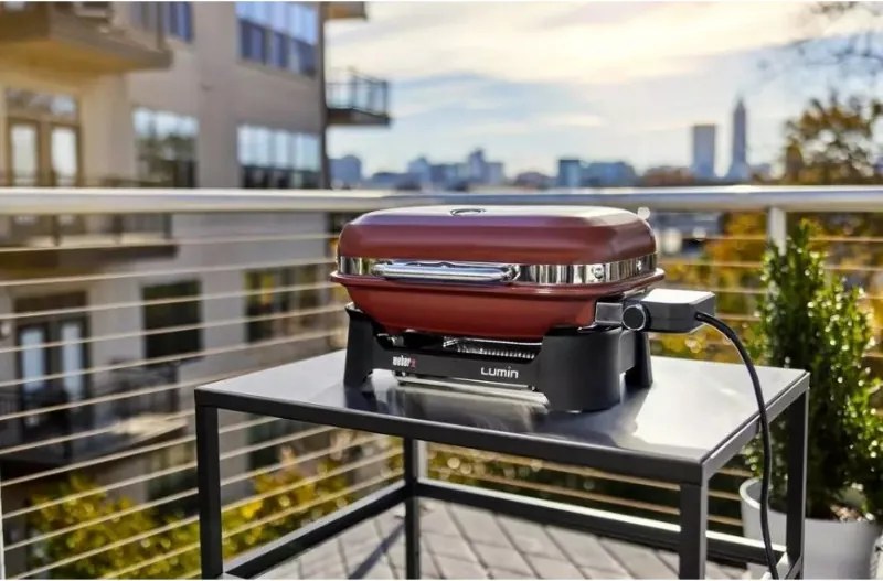 Електрическо барбекю Weber Lumin Compact WB91040979DL, 2200W, 315C MAX, Емайлирани с порцелан чугунени скари, Червен