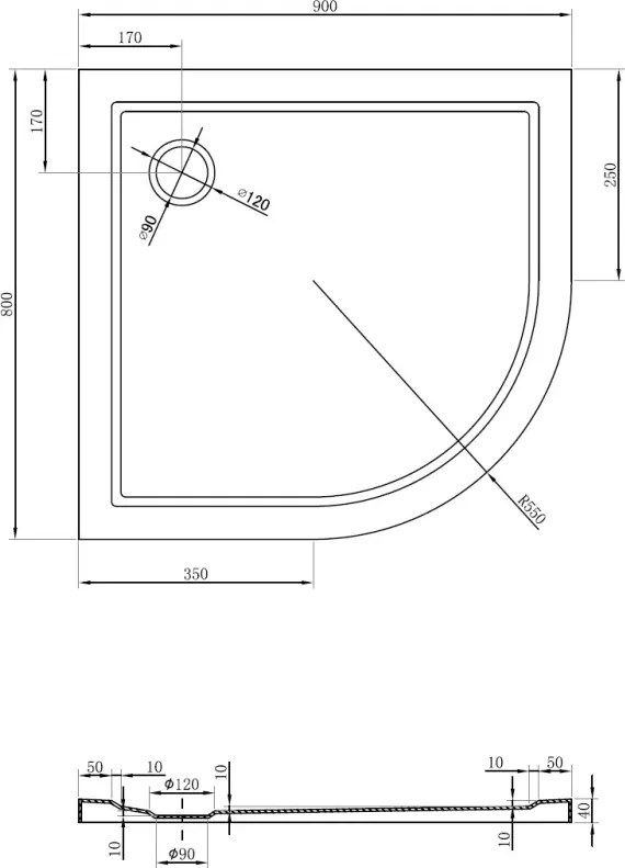 Mexen Flow полукръгъл асиметричен тънък ляв 90 x 80 cm, бял блясък - 46Q108090L