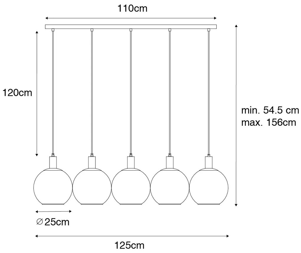 Дизайнерски висящ аплик черен със златно стъкло 5-лампа - Bert