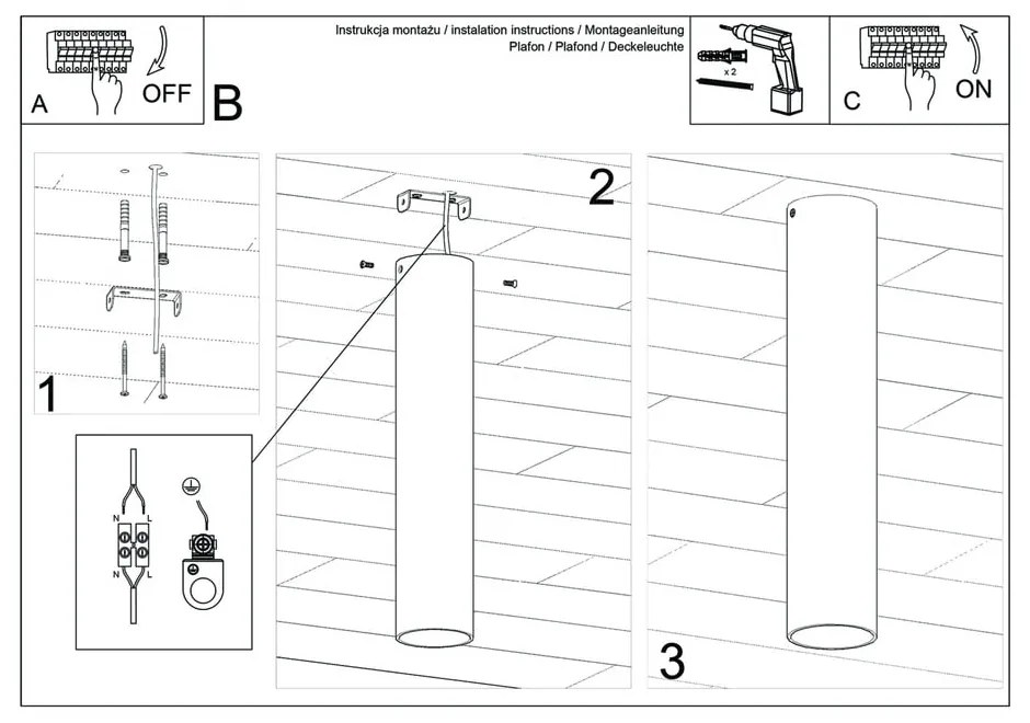 Черно таванно осветително тяло Castro - Sollux