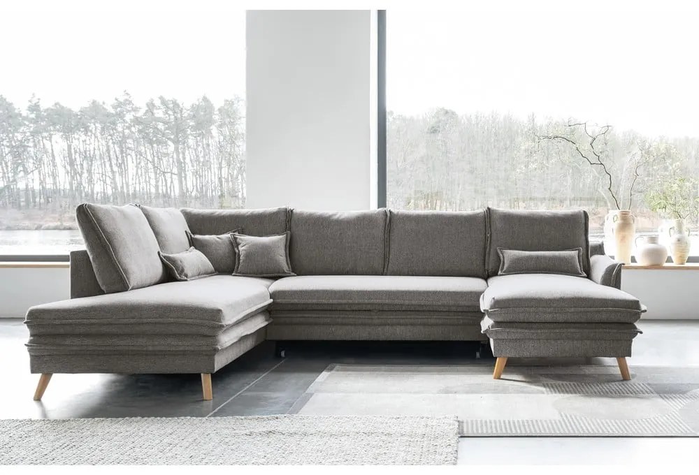 Сив разтегателен ъглов диван (ляв ъгъл/"U" форма) Charming Charlie – Miuform