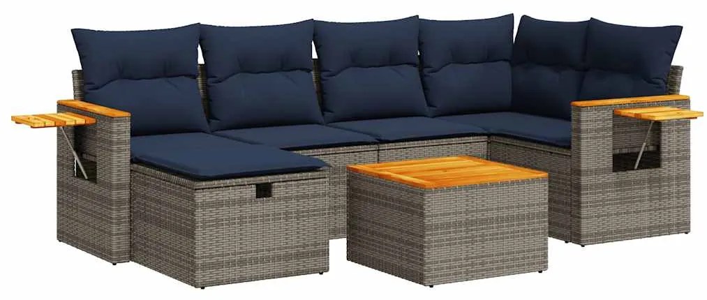 3325981 vidaXL Градински диван с възглавници, 7 части, полиратан, сив
