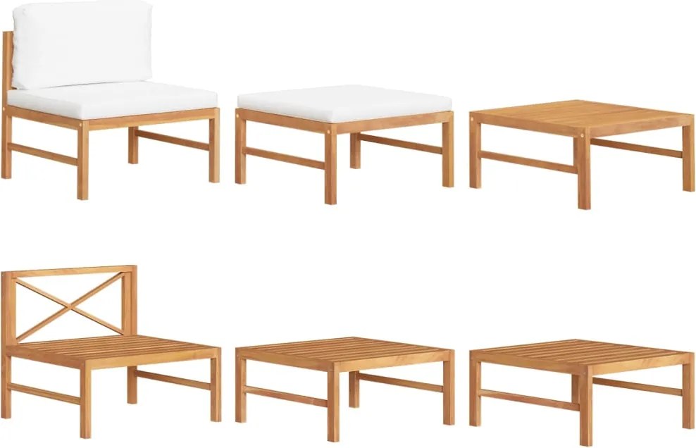 316108 vidaXL Градински комплект с кремави възглавници, 3 части, тиково дърво