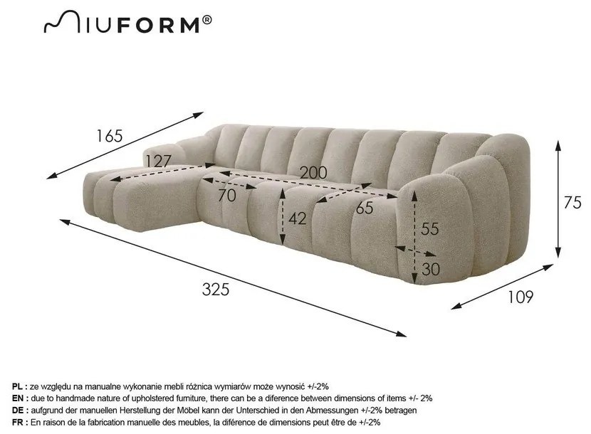 Светлосив ъглов диван (ляв ъгъл) Shell – Miuform