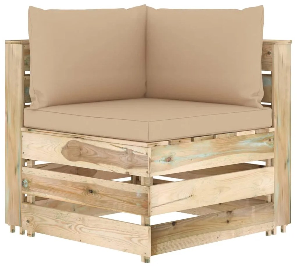 3074498 vidaXL Секционен ъглов диван с възглавници, зелено импрегнирано дърво