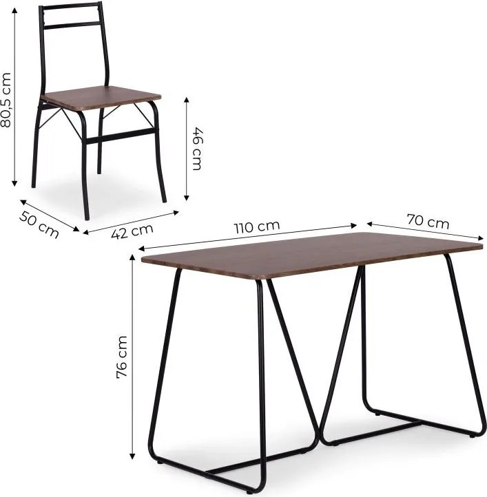 Трапезен комплект - маса + 4 стола PARIS Тъмно кафяво