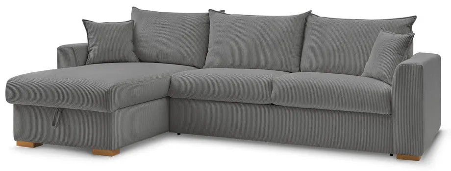 Сив разтегателен ъглов диван от рипсено кадифе (променлив) Augustin – Bobochic Paris