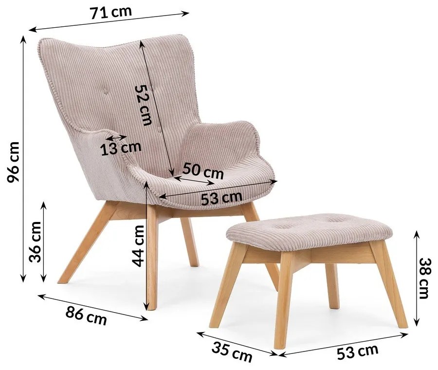 Светлорозов фотьойл с табуретка от рипсено кадифе Niko – Ropez