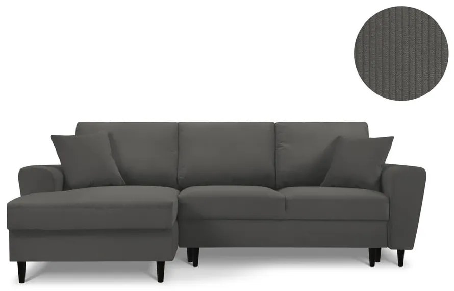 Тъмно сив ъглов велурен диван, ляв ъгъл Jazz - Kooko Home
