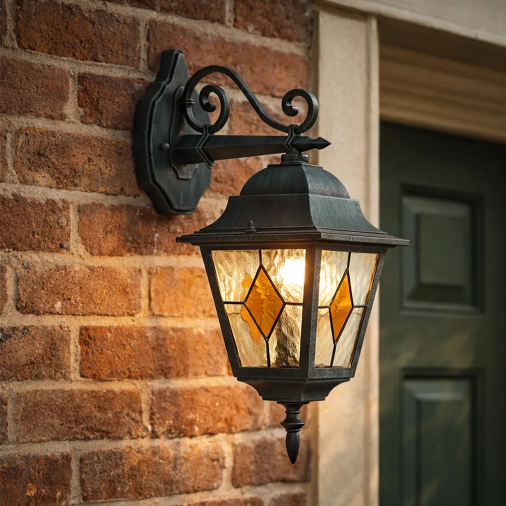 Винтидж външен стенен фенер черен с антично зелено IP44 - Antigua Down