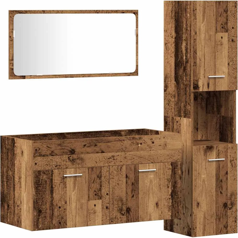 3328591 vidaXL Комплект мебели за баня от 3 части старо дърво инженерно дърво