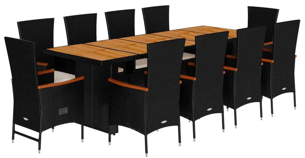 3277528 vidaXL Градински комплект с възглавници 11 части полиратан черен